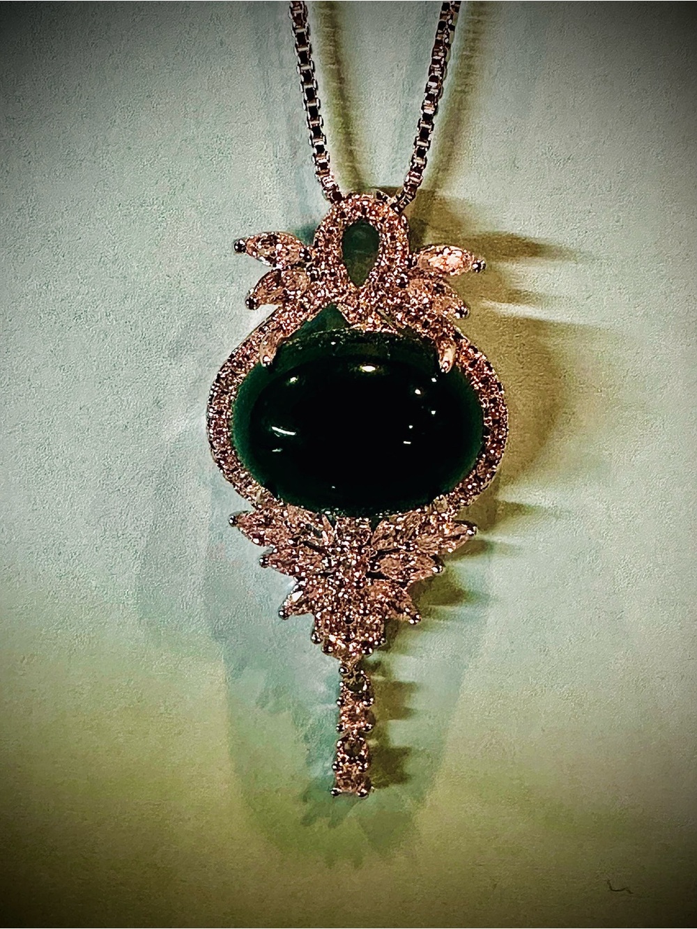 NWOT CZ& Faux Cabochon Jade Necklace